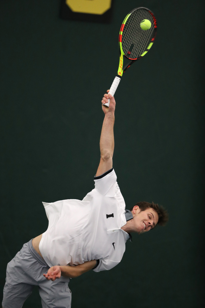 Iowa's Piotr Smietana against Western Michigan Saturday, January 19, 2019 at the Hawkeye Tennis and Recreation Complex. (Brian Ray/hawkeyesports.com)