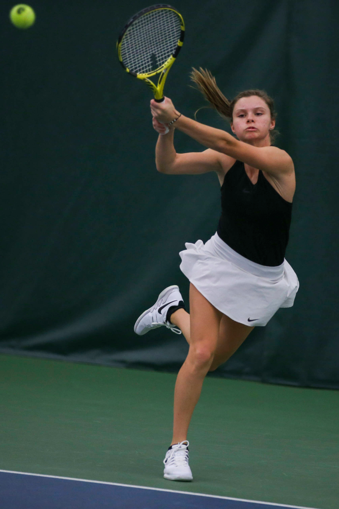 IowaÕs Cloe Ruette at womenÕs tennis senior day vs Nebraska on Saturday, April 13, 2019 at the Hawkeye Tennis and Recreation Complex. (Lily Smith/hawkeyesports.com)