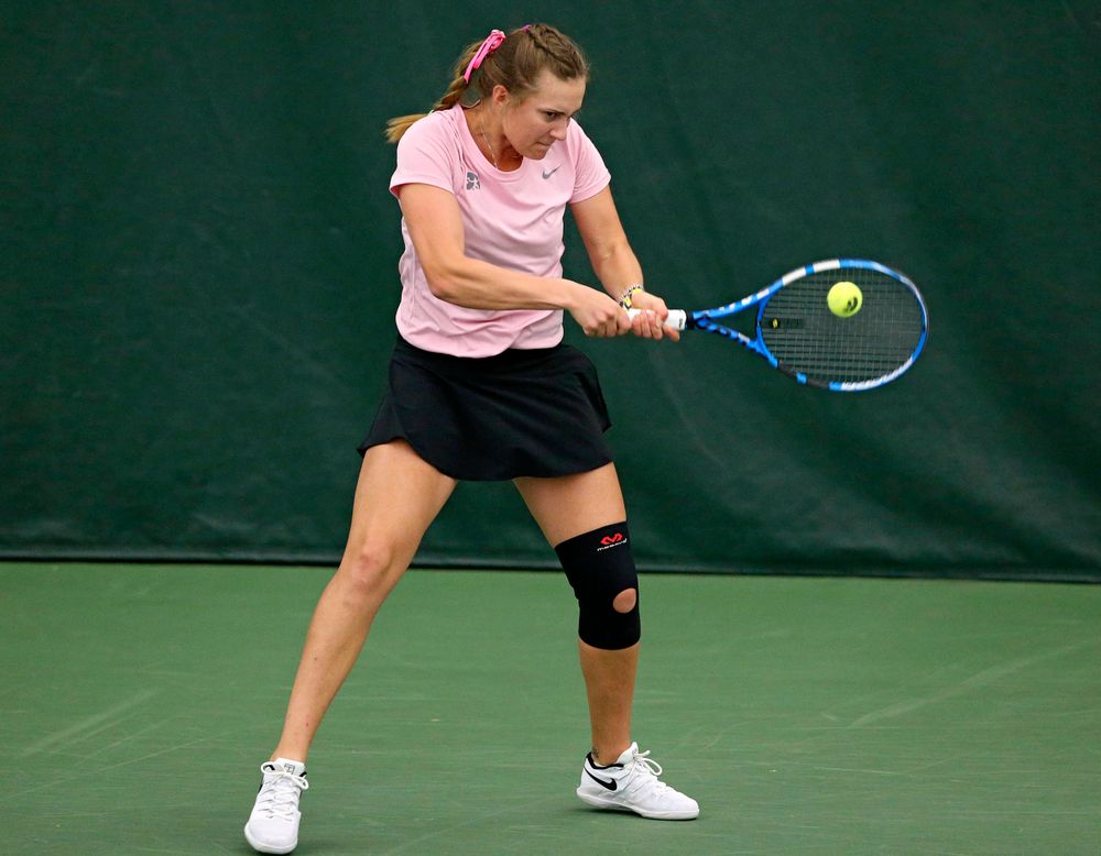 Iowa's Ashleigh Jacobs plays a match against Purdue at the Hawkeye Tennis and Recreation Complex in Iowa City on Friday, Mar. 29, 2019. (Stephen Mally/hawkeyesports.com)