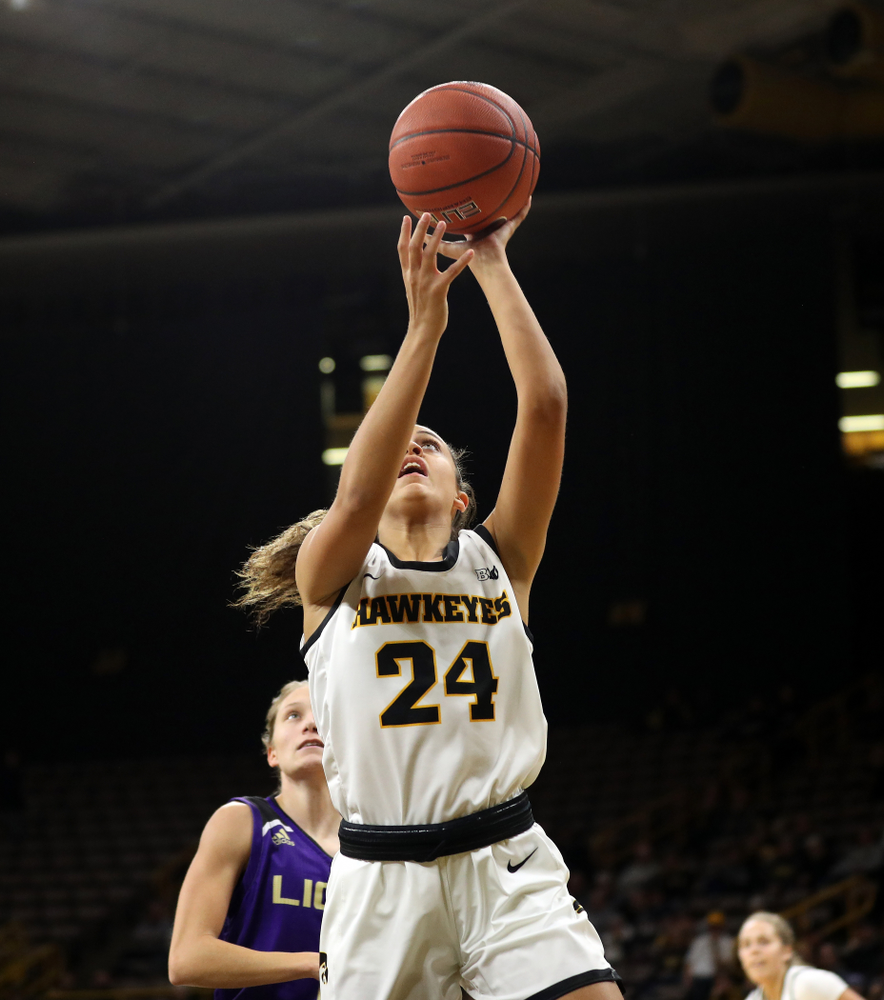 Iowa Hawkeyes guard Gabbie Marshall (24) against North Alabama Thursday, November 14, 2019 at Carver-Hawkeye Arena. (Brian Ray/hawkeyesports.com)