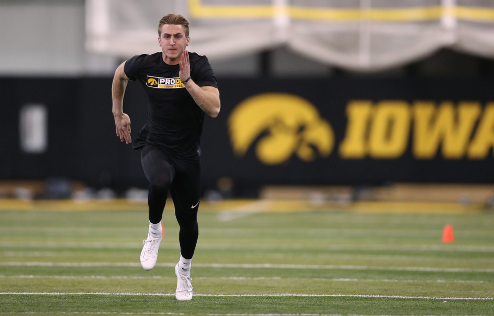 Iowa Hawkeyes wide receiver Kyle Groeneweg (14) during the teamÕs annual Pro Day Monday, March 25, 2019 at the Hansen Football Performance Center. (Brian Ray/hawkeyesports.com)