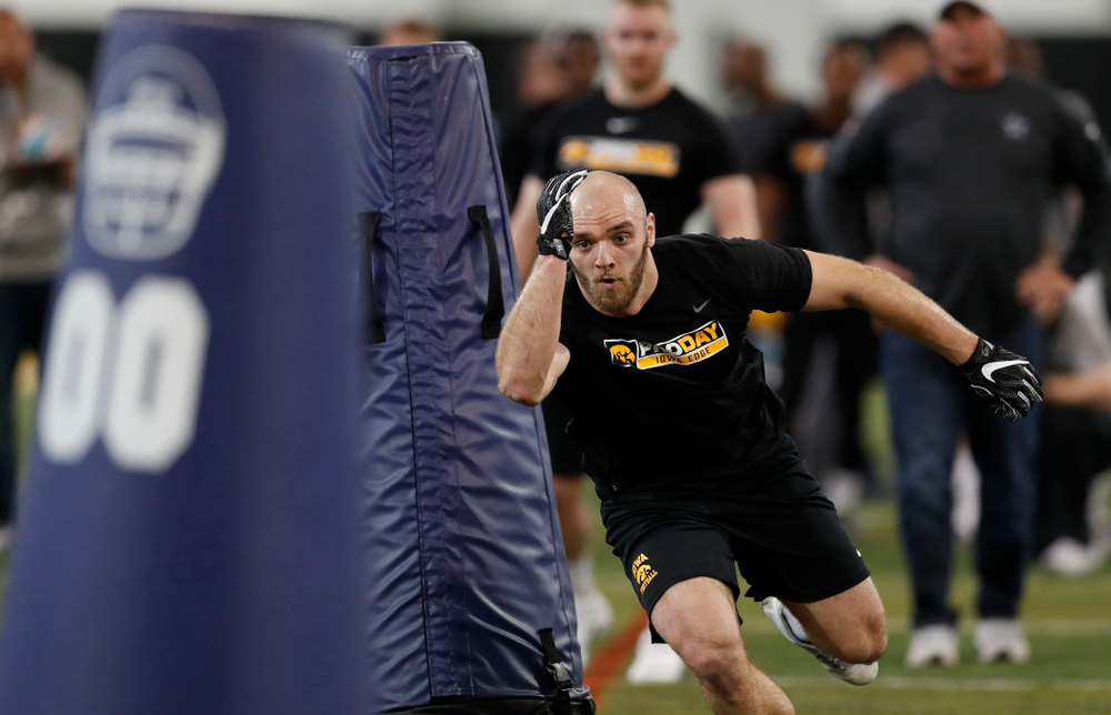 Iowa Hawkeyes linebacker Bo Bower (41) during the team's annual pro day Monday, March 26, 2018 at the Hansen Football Performance Center. (Brian Ray/hawkeyesports.com)