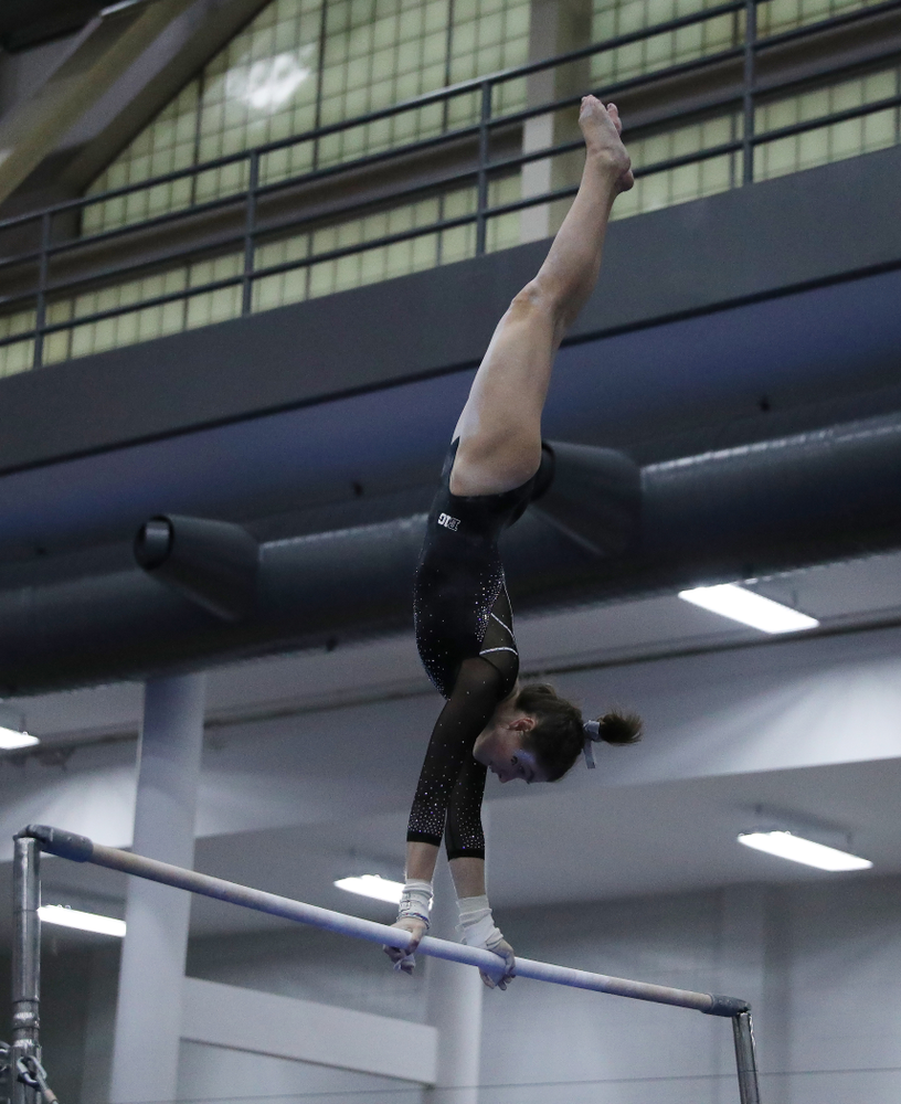 Bridget Killian competes on the bars during the Black and Gold intrasquad meet Saturday, December 1, 2018 at the University of Iowa Field House. (Brian Ray/hawkeyesports.com)
