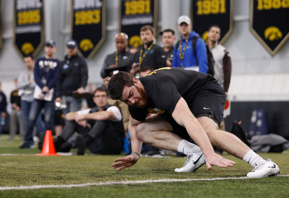 Iowa Hawkeyes linebacker Josey Jewell (43) during the team's annual pro day Monday, March 26, 2018 at the Hansen Football Performance Center. (Brian Ray/hawkeyesports.com)