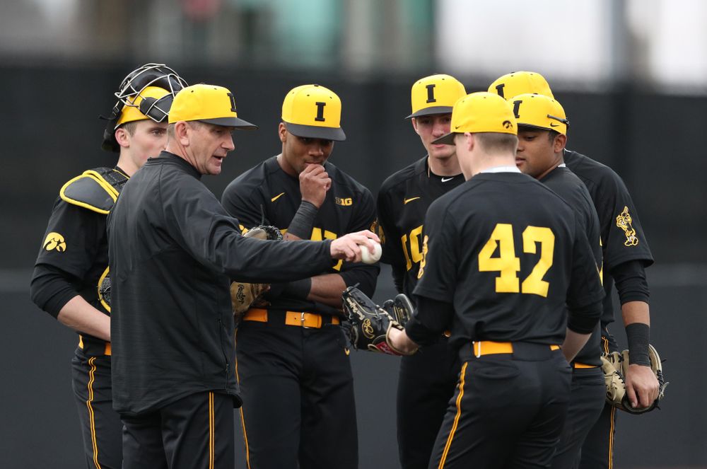Iowa Hawkeyes head coach Rick Heller against Simpson College Tuesday, March 19, 2019 at Duane Banks Field. (Brian Ray/hawkeyesports.com)