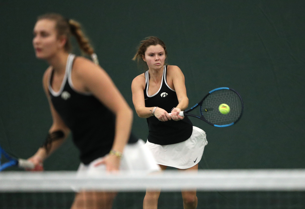 Iowa's Cloe Ruette during a doubles match against North Texas Sunday, January 20, 2019 at the Hawkeye Tennis and Recreation Center. (Brian Ray/hawkeyesports.com)