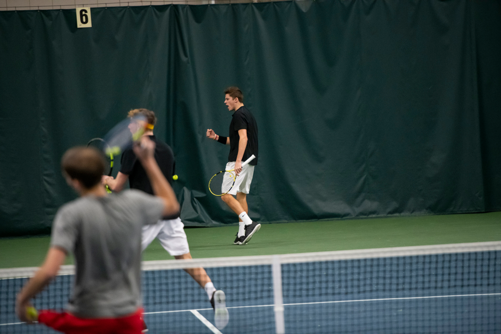 The Iowa men's tennis team competes against Cornell in The Rise Tennis Center in Ithaca, NY on Sunday, Feb. 24, 2019.