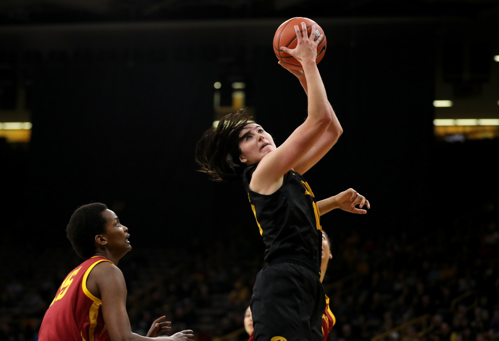 Iowa Hawkeyes forward Megan Gustafson (10) against the Iowa State Cyclones in the Iowa Corn Cy-Hawk Series Wednesday, December 5, 2018 at Carver-Hawkeye Arena. (Brian Ray/hawkeyesports.com)