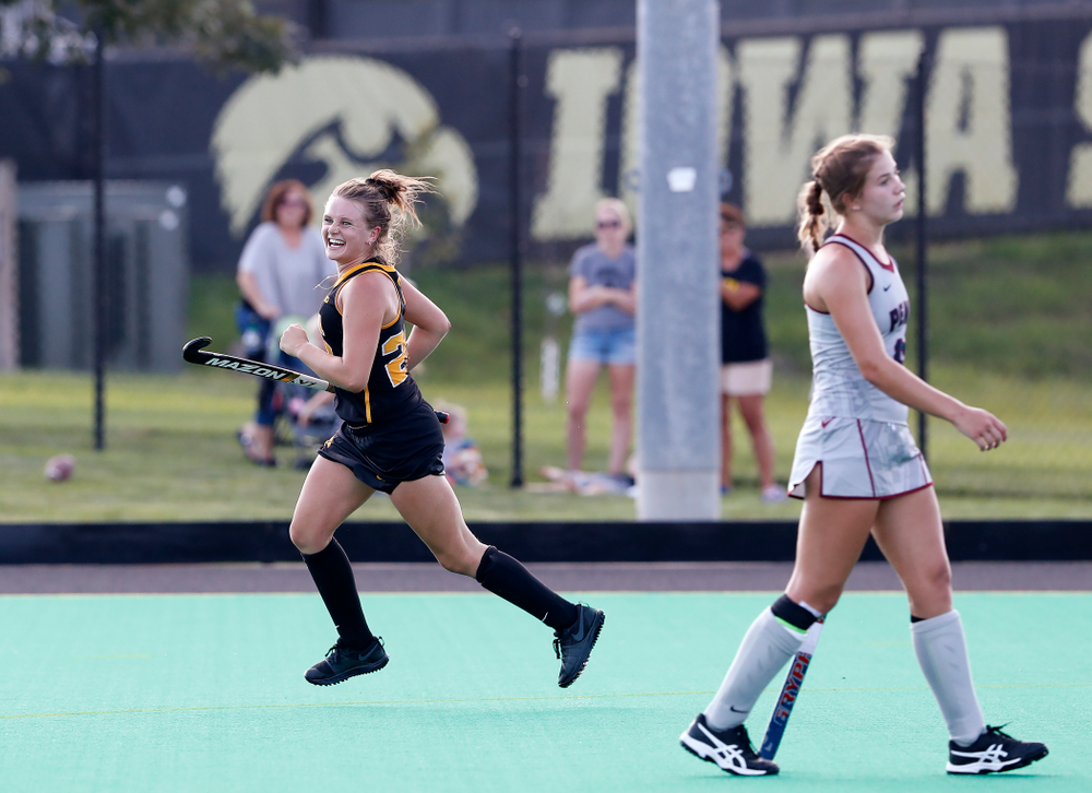 Iowa Hawkeyes Maddy Murphy (26) celebrates after scoring against the Penn Quakers Friday, September 14, 2018 at Grant Field. (Brian Ray/hawkeyesports.com)