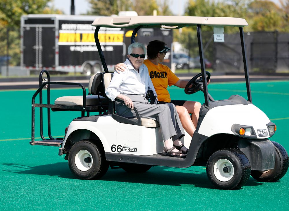 Dr. Christine Grant is introduced as part of an alumni reunion Sunday, September 16, 2018 at Grant Field. (Brian Ray/hawkeyesports.com)