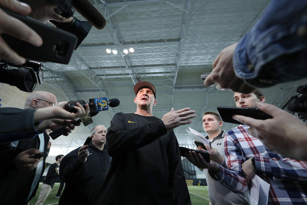 Iowa Hawkeyes head coach Rick Heller answers questions from reporters during their annual media day Thursday, February 6, 2020 at the Indoor Practice Facility. (Brian Ray/hawkeyesports.com)