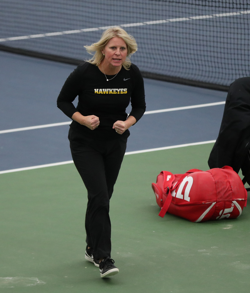 Iowa Hawkeyes head coach Sasha Schmid against the Iowa State Cyclones Friday, February 8, 2019 at the Hawkeye Tennis and Recreation Complex. (Brian Ray/hawkeyesports.com)