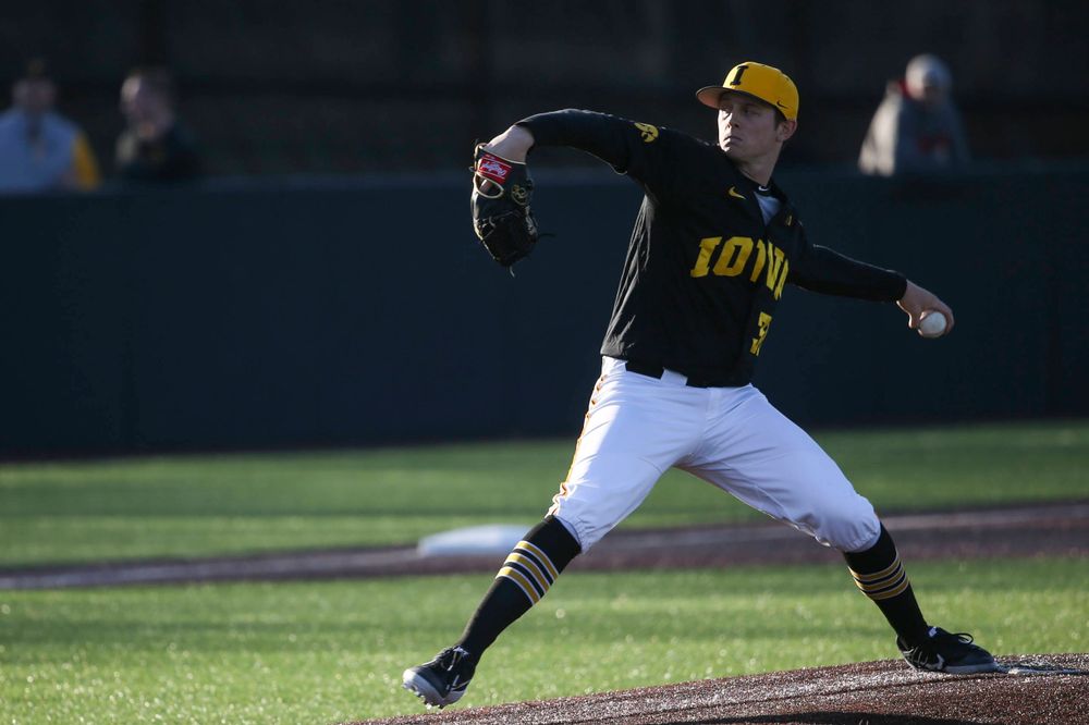 Iowa pitcher Trenton Wallace at the game vs. Bradley on Tuesday, March 26, 2019 at (place). (Lily Smith/hawkeyesports.com)