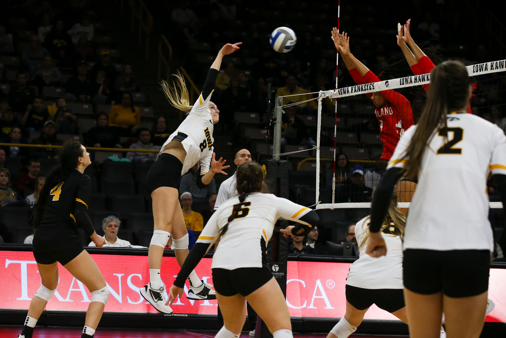 Iowa Hawkeyes outside hitter Kyndra Hansen (8) during Iowa volleyball vs Maryland on Saturday, November 30, 2019 at Carver-Hawkeye Arena. (Lily Smith/hawkeyesports.com)