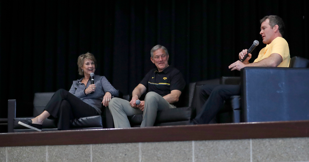 Lisa Bluder, Kirk Ferentz, Tom Brands -- Hawkeye Fan Event at the Quad-Cities Waterfront Convention Center in Bettendorf, Iowa, on May 15, 2019.