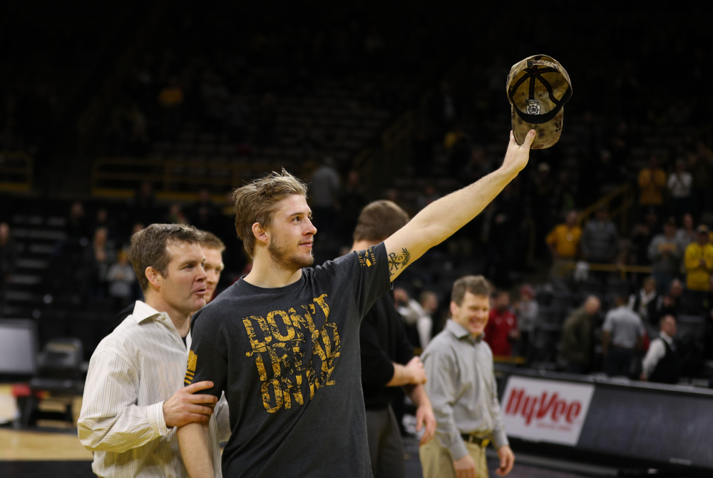 Iowa senior Mitch Bowman during senior night following their meet against the Indiana Hoosiers Friday, February 15, 2019 at Carver-Hawkeye Arena. (Brian Ray/hawkeyesports.com)