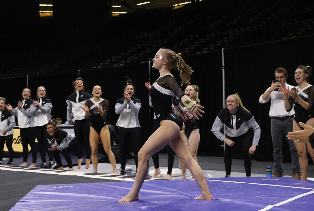 Iowa's Lauren Guerin competes on the floor against the Rutgers Scarlet Knights Saturday, January 26, 2019 at Carver-Hawkeye Arena. (Brian Ray/hawkeyesports.com)