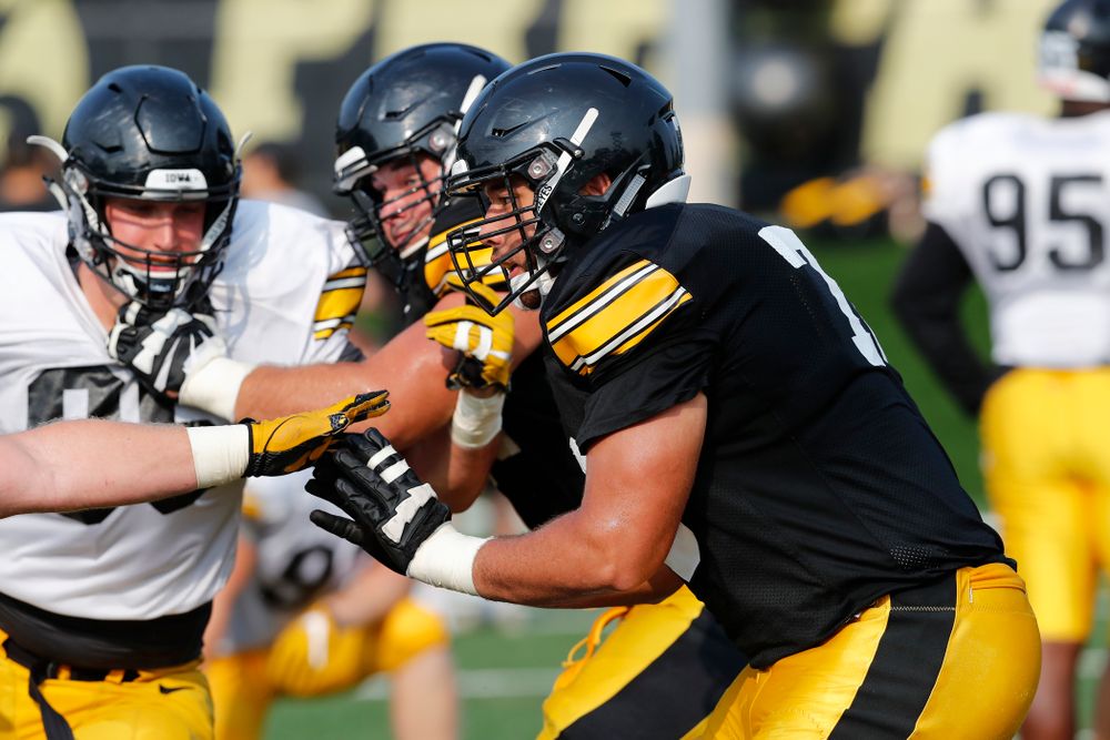Iowa Hawkeyes offensive lineman Dalton Ferguson (76) during camp practice No. 16 Tuesday, August 21, 2018 at the Hansen Football Performance Center. (Brian Ray/hawkeyesports.com)