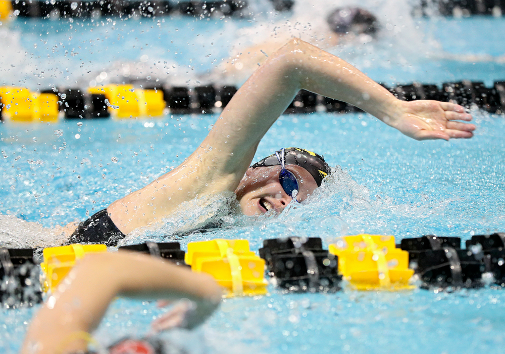 Iowa’s Sarah Schemmel swims in the women’s 100 yard freestyle preliminary event during the 2020 Women’s Big Ten Swimming and Diving Championships at the Campus Recreation and Wellness Center in Iowa City on Saturday, February 22, 2020. (Stephen Mally/hawkeyesports.com)