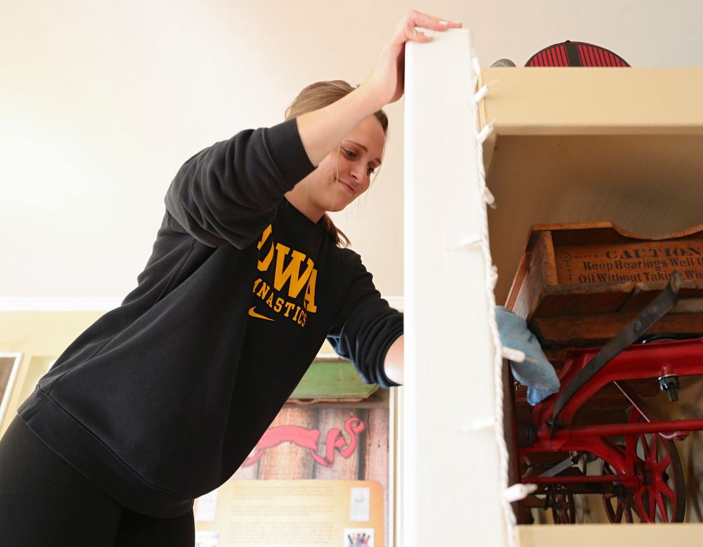 Iowa women's gymnasts clean the Coralville Old Town Hall during the 21st annual ISAAC Hawkeye Day of Caring in Coralville on Sunday, Apr. 28, 2019. (Stephen Mally/hawkeyesports.com)
