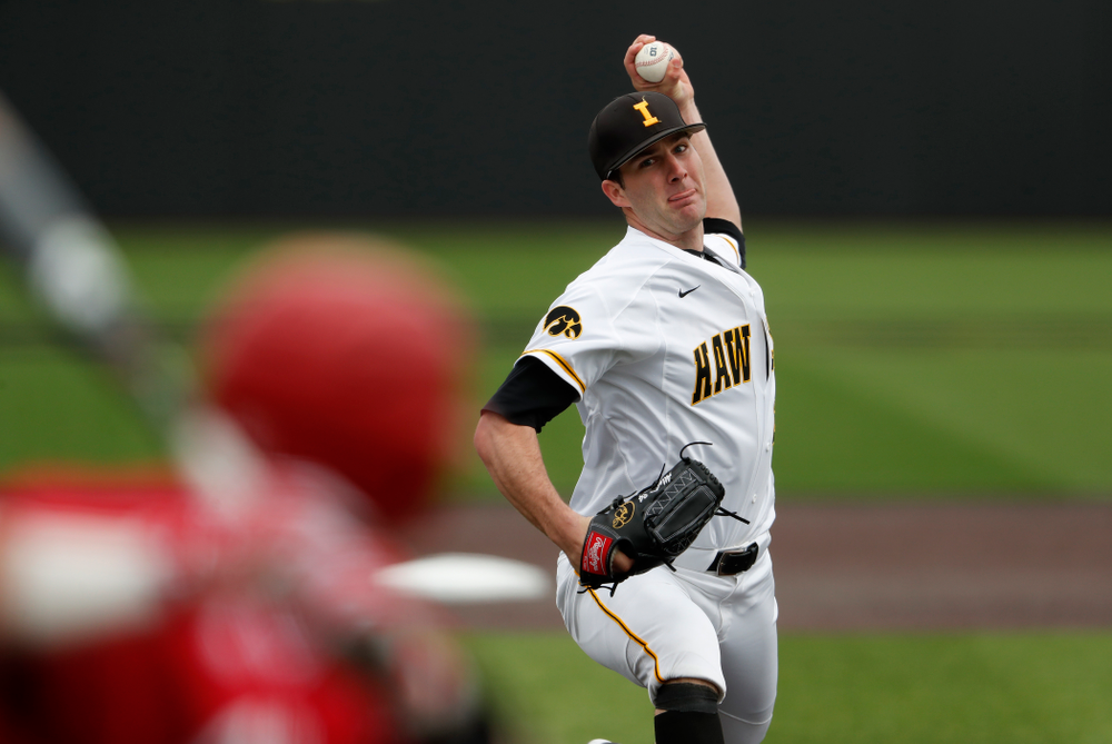 Iowa Hawkeyes pitcher Nick Allgeyer (24) during a double header against the Indiana Hoosiers Friday, March 23, 2018 at Duane Banks Field. (Brian Ray/hawkeyesports.com)