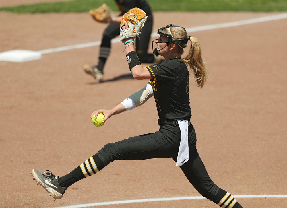 Iowa pitcher Allison Doocy (3) delivers to the plate during the first inning of their game against Ohio State at Pearl Field in Iowa City on Saturday, May. 4, 2019. (Stephen Mally/hawkeyesports.com)