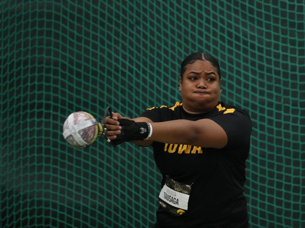 Iowa's Laulauga Tausaga competes in the weight throw during the 2019 Larry Wieczorek Invitational Friday, January 18, 2019 at the Hawkeye Tennis and Recreation Center. (Brian Ray/hawkeyesports.com)