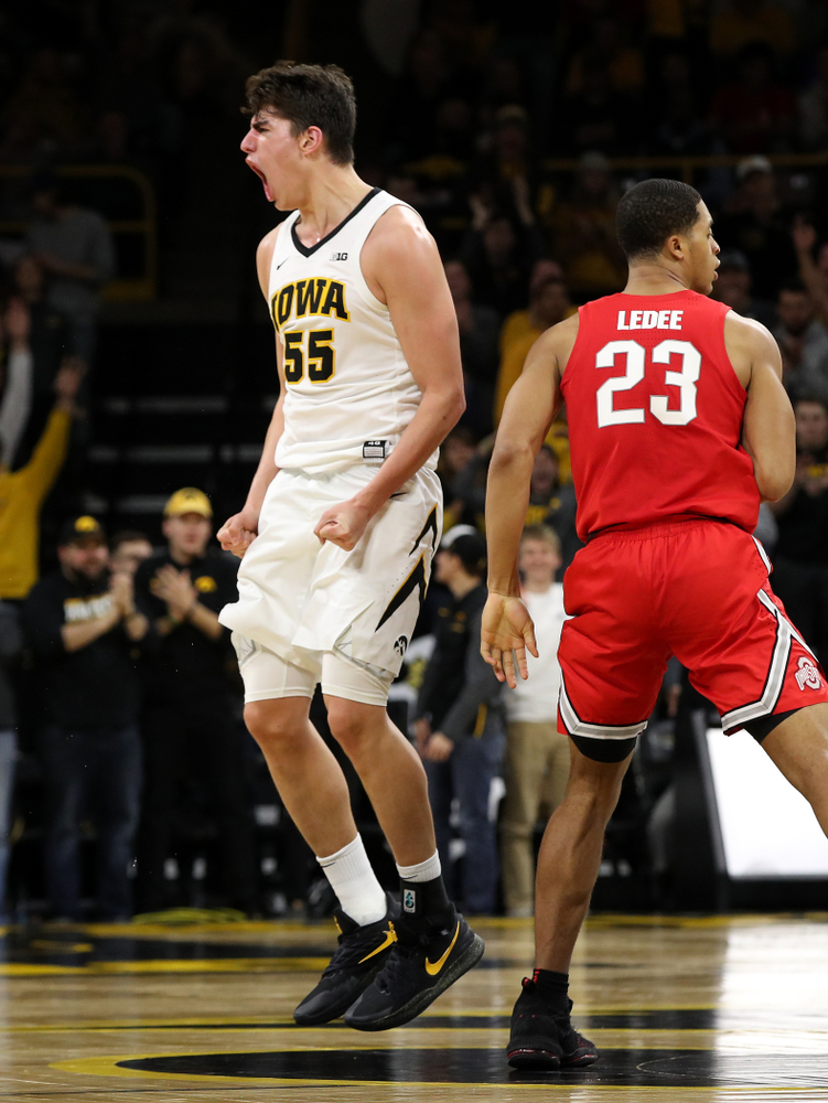 Iowa Hawkeyes forward Luka Garza (55) against the Ohio State Buckeyes Saturday, January 12, 2019 at Carver-Hawkeye Arena. (Brian Ray/hawkeyesports.com)
