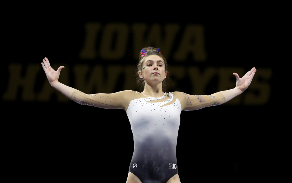 IowaÕs Bridget Killian competes on the beam against Ball State and Air Force Saturday, January 11, 2020 at Carver-Hawkeye Arena. (Brian Ray/hawkeyesports.com)