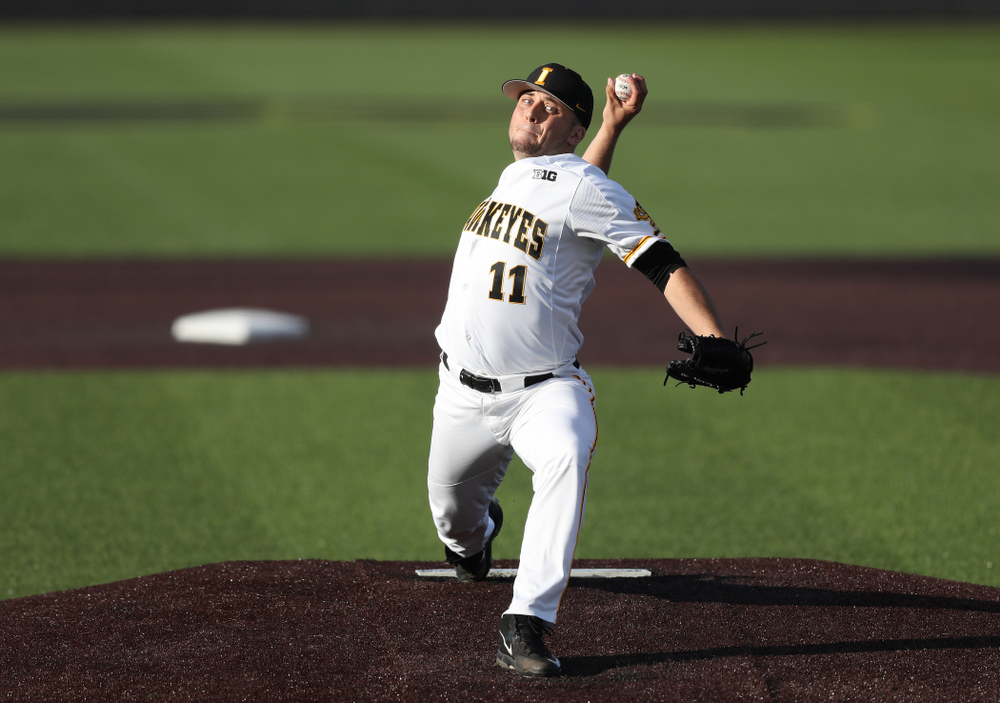 Iowa Hawkeyes Cole McDonald (11) against the Michigan State Spartans Friday, May 10, 2019 at Duane Banks Field. (Brian Ray/hawkeyesports.com)