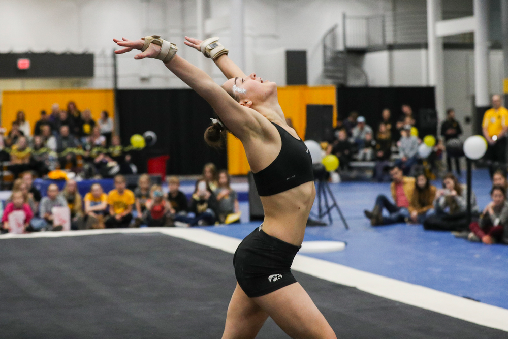 Allie Gilchrist performs a floor routine during the Iowa women’s gymnastics Black and Gold Intraquad Meet on Saturday, December 7, 2019 at the UI Field House. (Lily Smith/hawkeyesports.com)