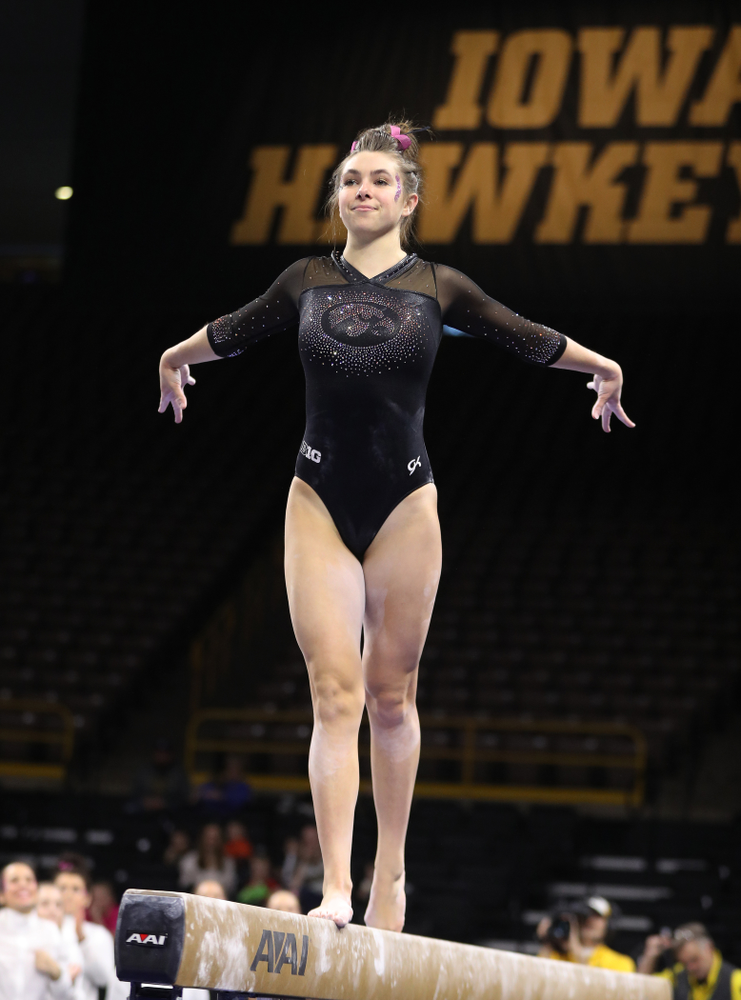 Iowa's Bridget Killian competes on the beam during their meet against the Minnesota Golden Gophers Saturday, January 19, 2019 at Carver-Hawkeye Arena. (Brian Ray/hawkeyesports.com)