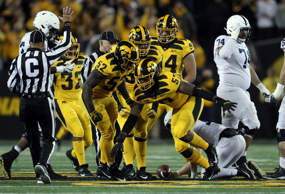 Iowa Hawkeyes defensive end Chauncey Golston (57) against the Penn State Nittany Lions Saturday, October 12, 2019 at Kinnick Stadium. (Brian Ray/hawkeyesports.com)