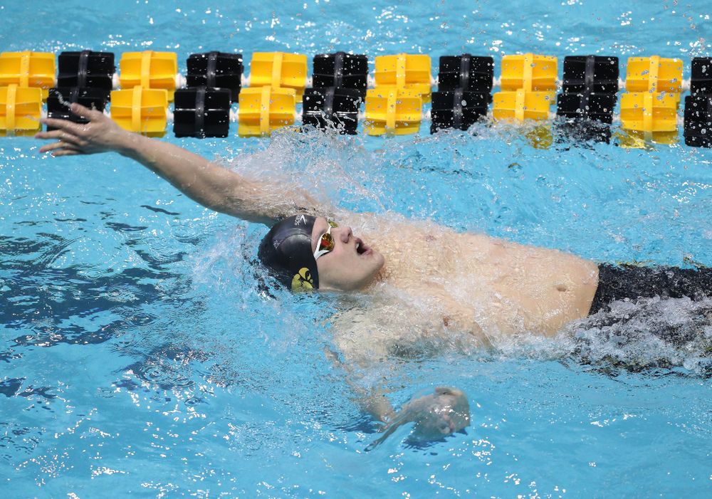 Iowa's Anze Fers Erzen competes in the 200-yard backstroke during the 2019 Big Ten Men's Swimming and Diving Championships Saturday, March 2, 2019 at the Campus Wellness and Recreation Center. (Brian Ray/hawkeyesports.com)