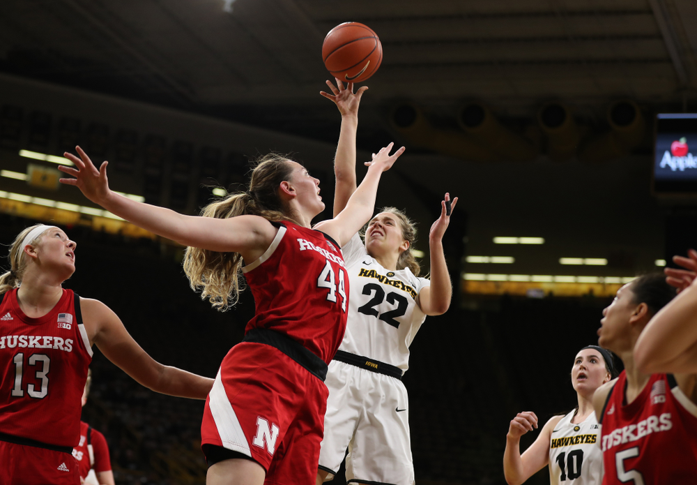 Iowa Hawkeyes guard Kathleen Doyle (22) against the Nebraska Cornhuskers Thursday, January 3, 2019 at Carver-Hawkeye Arena. (Brian Ray/hawkeyesports.com)