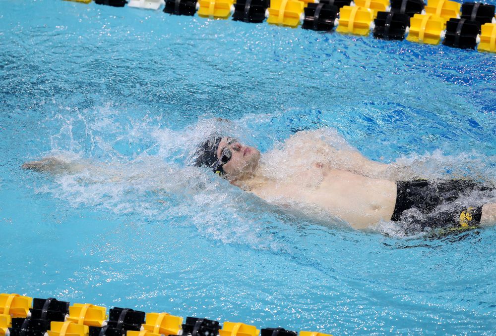 Iowa's Kenneth Mende competes in the 200-yard backstroke during the 2019 Big Ten Men's Swimming and Diving Championships Saturday, March 2, 2019 at the Campus Wellness and Recreation Center. (Brian Ray/hawkeyesports.com)