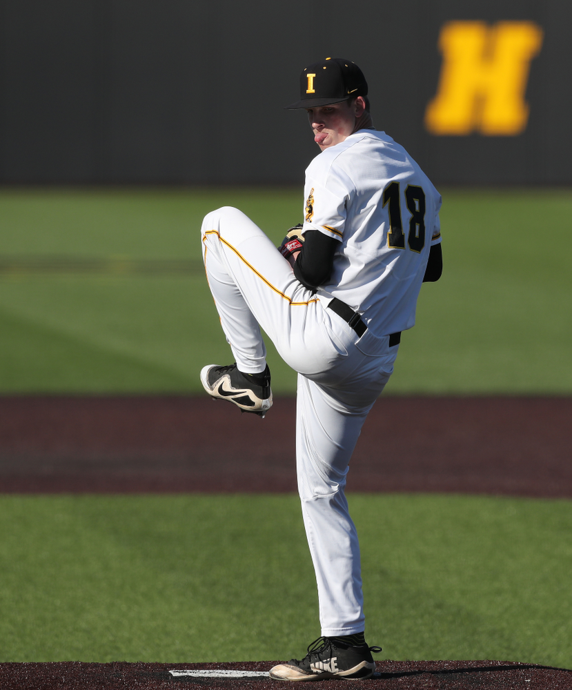 Iowa Hawkeyes Shane Ritter (18) against the Nebraska Cornhuskers Saturday, April 20, 2019 at Duane Banks Field. (Brian Ray/hawkeyesports.com)