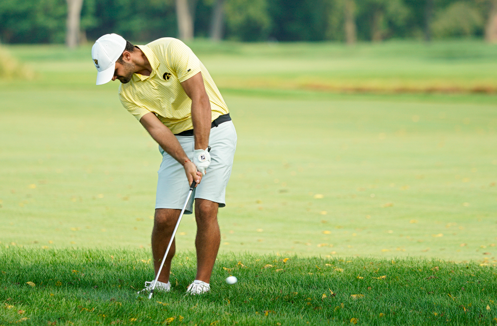 Iowa’s Gonzalo Leal drives a shot during the third day of the Golfweek Conference Challenge at the Cedar Rapids Country Club in Cedar Rapids on Tuesday, Sep 17, 2019. (Stephen Mally/hawkeyesports.com)