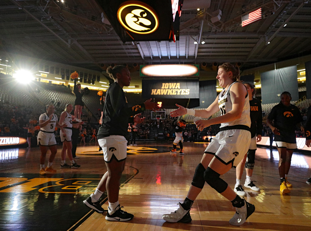 Iowa forward/center Monika Czinano (25) is introduced before their overtime win against Princeton at Carver-Hawkeye Arena in Iowa City on Wednesday, Nov 20, 2019. (Stephen Mally/hawkeyesports.com)