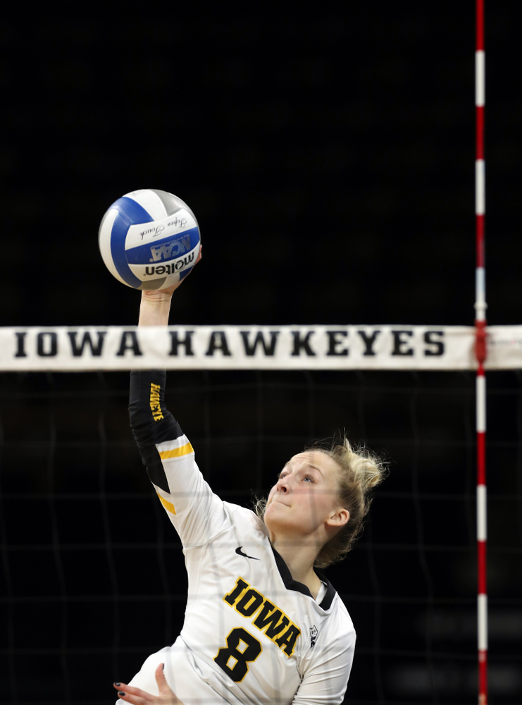 Iowa Hawkeyes outside hitter Kyndra Hansen (8) against Penn State Friday, November 1, 2019 at Carver Hawkeye Arena. (Brian Ray/hawkeyesports.com)