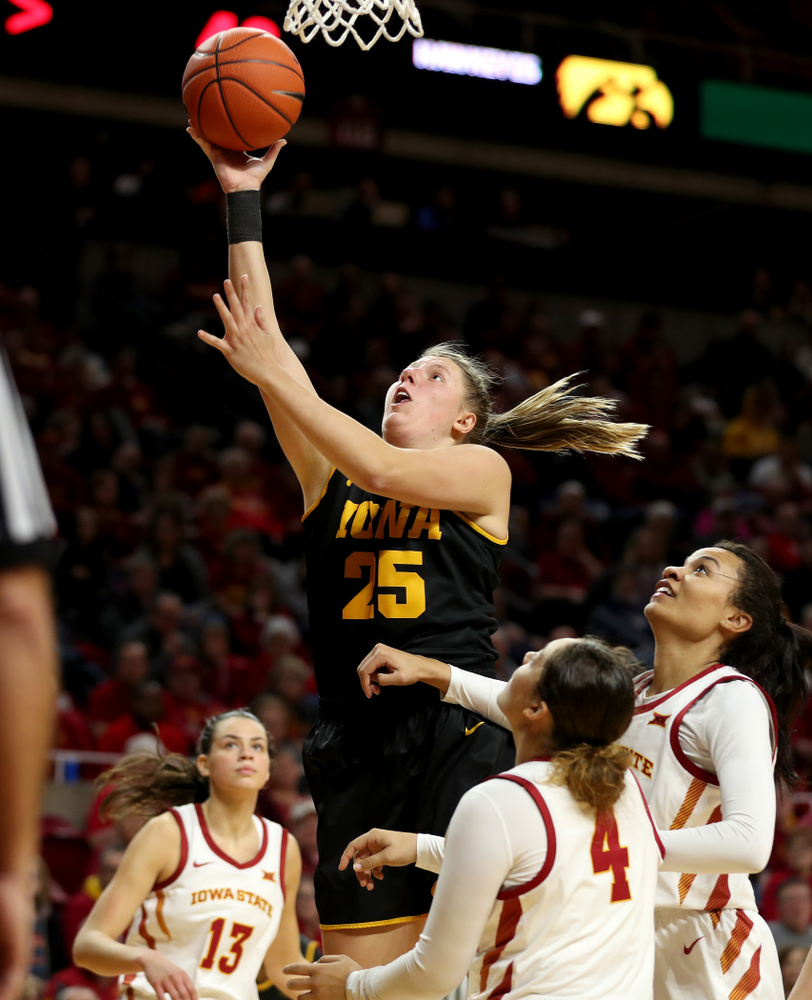 Iowa Hawkeyes forward/center Monika Czinano (25) against the Iowa State Cyclones Wednesday, December 11, 2019 at Hilton Coliseum in Ames, Iowa(Brian Ray/hawkeyesports.com)