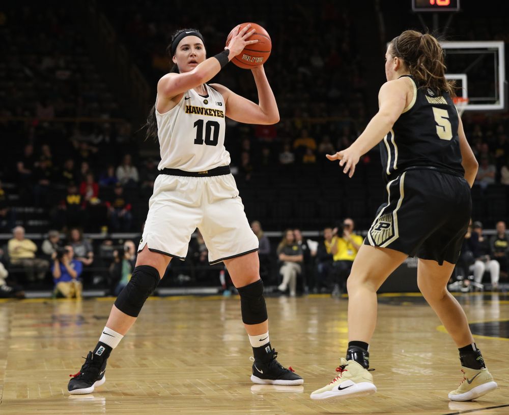 Iowa Hawkeyes forward Megan Gustafson (10) against the Purdue Boilermakers Sunday, January 27, 2019 at Carver-Hawkeye Arena. (Brian Ray/hawkeyesports.com)