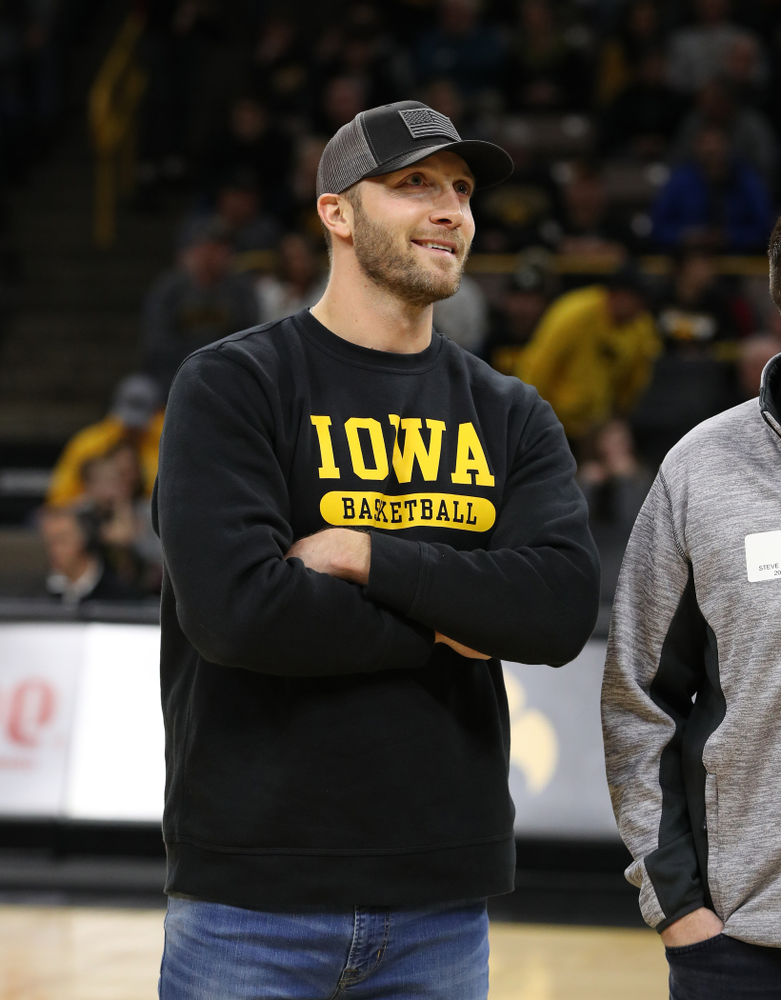 Former Iowa Hawkeye letterman Adam Haluska is recognized during half-time against the Ohio State Buckeyes Saturday, January 12, 2019 at Carver-Hawkeye Arena. (Brian Ray/hawkeyesports.com)