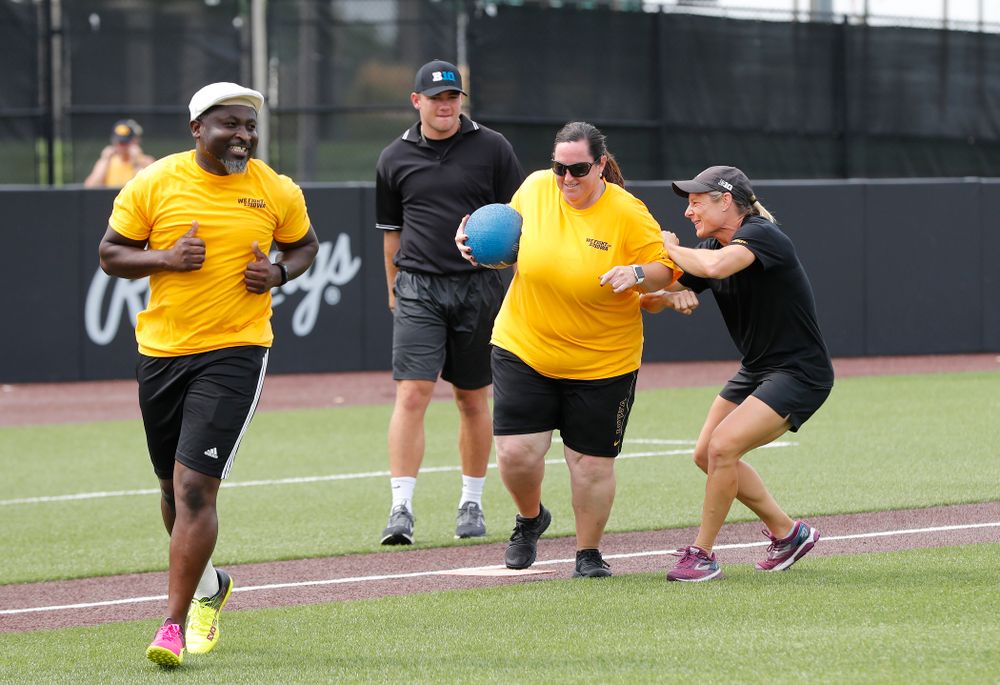 Head Women's Golf Coach Megan Menzel and Head Field Hockey Coach Lisa Cellucci during the Iowa Student Athlete Kickoff Kickball game Sunday, August 19, 2018 at Duane Banks Field. (Brian Ray/hawkeyesports.com)