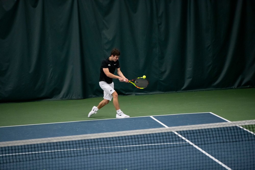 The Iowa men's tennis team competes against Cornell in The Rise Tennis Center in Ithaca, NY on Sunday, Feb. 24, 2019.