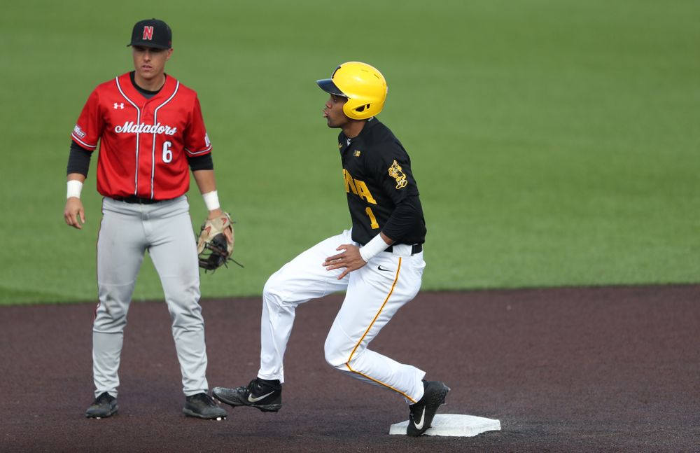 Iowa Hawkeyes infielder Lorenzo Elion (1) against California State Northridge Sunday, March 17, 2019 at Duane Banks Field. (Brian Ray/hawkeyesports.com)
