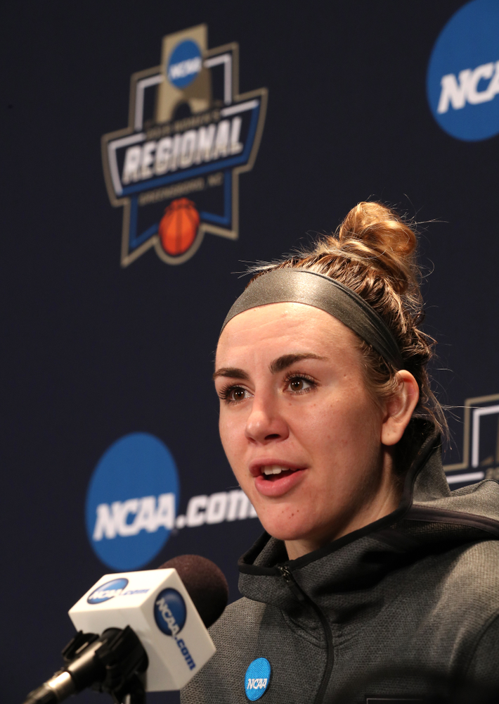Iowa Hawkeyes forward Hannah Stewart (21) against the NC State Wolfpack in the regional semi-final of the 2019 NCAA Women's College Basketball Tournament Saturday, March 30, 2019 at Greensboro Coliseum in Greensboro, NC.(Brian Ray/hawkeyesports.com)