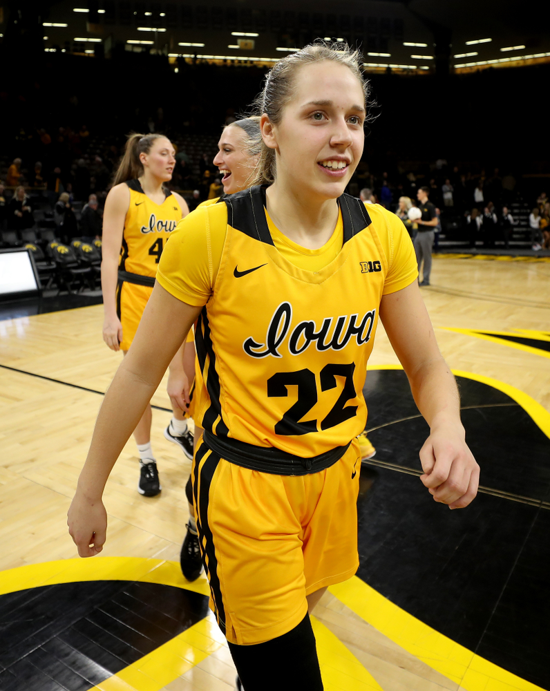 Iowa Hawkeyes guard Kathleen Doyle (22) during senior day activities following their win over the Minnesota Golden Gophers Thursday, February 27, 2020 at Carver-Hawkeye Arena. (Brian Ray/hawkeyesports.com)