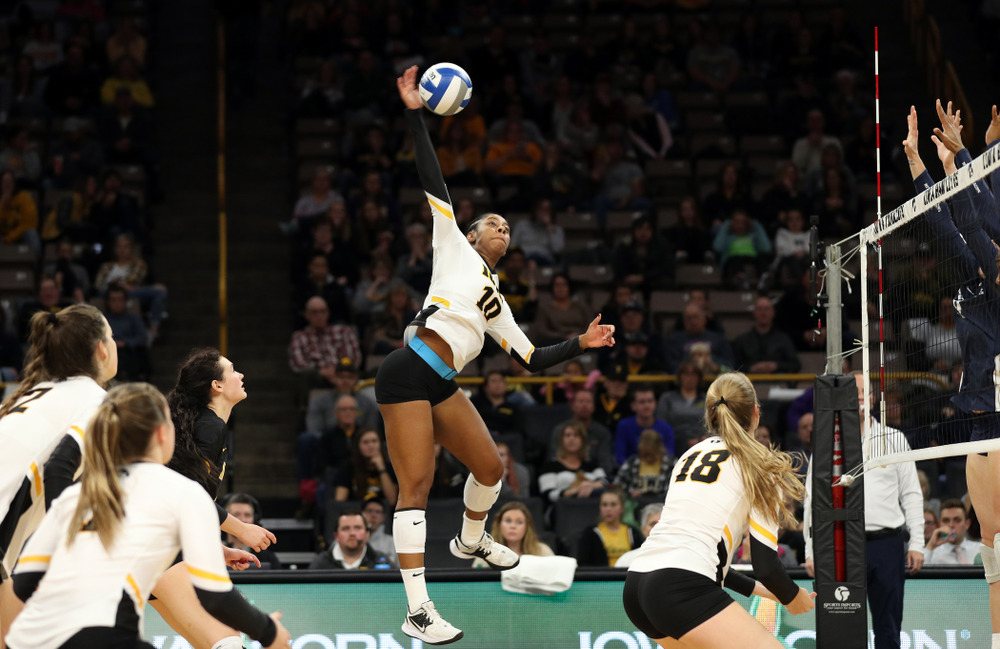 Iowa Hawkeyes outside hitter Griere Hughes (10) against Penn State Friday, November 1, 2019 at Carver Hawkeye Arena. (Brian Ray/hawkeyesports.com)