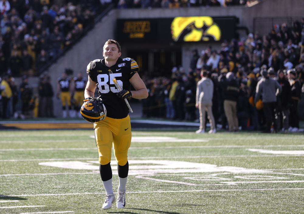 Iowa Hawkeyes long snapper Nate Vejvoda (85) during Senior Day festivities before their game against the Illinois Fighting Illini Saturday, November 23, 2019 at Kinnick Stadium. (Brian Ray/hawkeyesports.com)